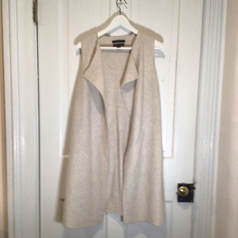 Tahari Pure 100% Cashmere sleeveless sweater duster oatmeal/cream size S